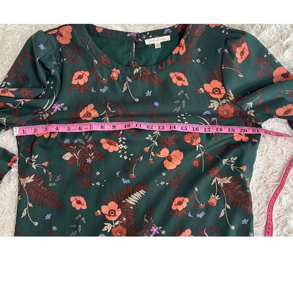 Skies Are Blue Women's Size L Green Floral Ruffle Sleeve Shift Dress #0563 - Picture 10 of 13